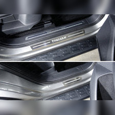 Накладки на пороги, внешние (лист шлифованный надписьTiguan) Volkswagen Tiguan 2016-нв