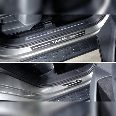 Накладки на пороги, внешние (лист зеркальный надписьTiguan) Volkswagen Tiguan 2016-нв