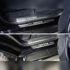 Накладки на пороги с гибом (лист зеркальный надпись Toyota) Toyota LC 200 Executive 2015-2021
