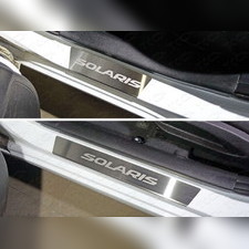 Накладки на пороги (лист шлифованный надпись Solaris) Hyundai Solaris 2014-2017