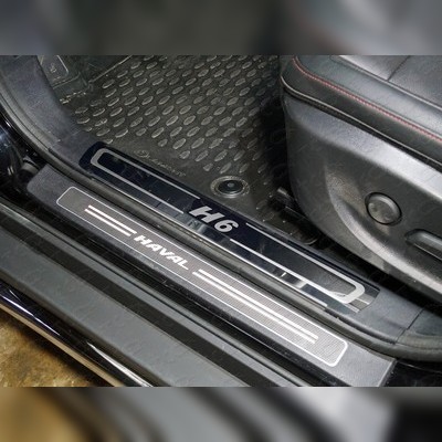 Накладки на пороги (лист зеркальный надпись H6) Haval H6 2014-2020