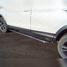 Пороги овальные гнутые с накладкой 75х42 мм Nissan Qashqai 2019-2020
