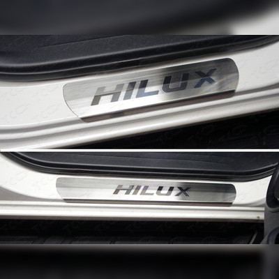 Накладки на пороги (лист шлифованный надпись Hilux) Toyota Hilux 2020-нв