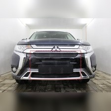 Защита радиатора, модель "Стандарт чёрная" (3 части) Mitsubishi Outlander III 2018-нв