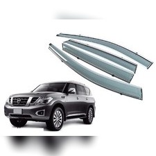 Дефлекторы, ветровики окон с нержавеющим молдингом Nissan Patrol 2014 - нв (комплект)
