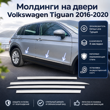 Молдинги на двери Volkswagen Tiguan 2016-2020 (нержавеющая сталь)