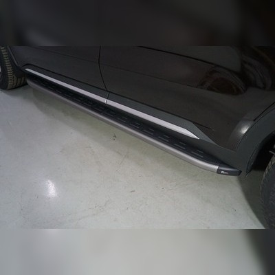 Пороги алюминиевые с пластиковой накладкой (карбон серые) 1820 мм Kia Sorento 2020-нв