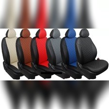 Авточехлы из экокожи для Nissan Pathfinder 04-14, 5 мест (Черный+темно-серый+ромб) Комплект