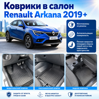 Ковры салона Renault Arkana 2019-нв "3D Lux" (комплект), аналог ковров WeatherTech(США)