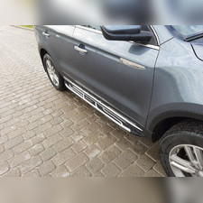 Пороги, подножки, ступени Geely Atlas 2016-2022 OE Style (с надписью Geely)