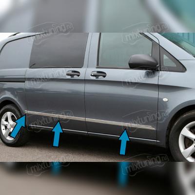 Молдинги на двери Mercedes Vito (W447) 2014+(1 сдвижная дверь, L1/L2) (нержавеющая сталь)