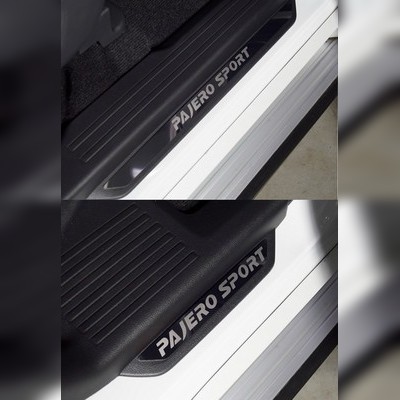 Накладки на пороги (лист зеркальный надпись Pajero Sport ) Mitsubishi Pajero Sport 2019-нв
