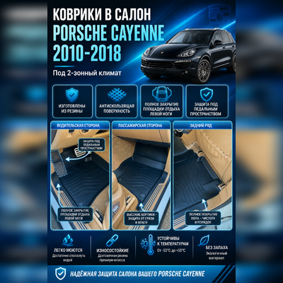Ковры салона Porsche Cayenne 2010-2018 "3D Lux", аналог WeatherTech(США) под 2-х зонный климат