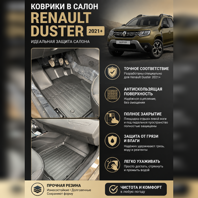 Ковры салона Renault Duster 2021-нв "3D Lux", аналог WeatherTech(США)