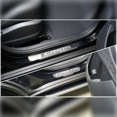 Накладки на пороги (лист зеркальный надпись Creta) 4шт Hyundai Creta 2021-нв