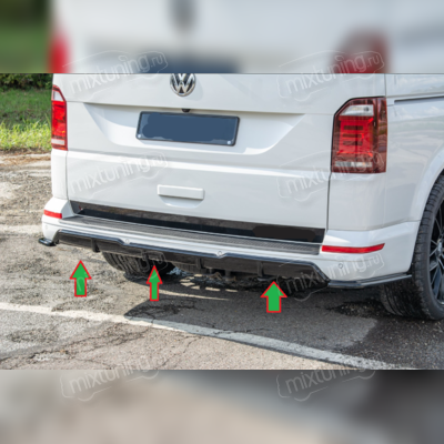 Диффузор заднего бампера Volkswagen T6.1 Caravelle 2020-2025 (черный глянец) средняя часть