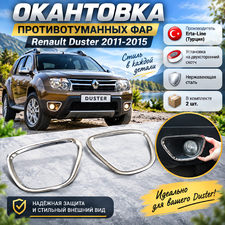Окантовка противотуманных фар Renault Duster 2011-2015 (нержавеющая сталь)
