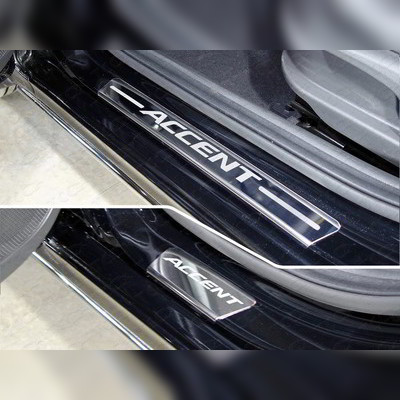 Накладки на пороги (лист зеркальный надпись Accent) 4шт Hyundai Accent 2017-нв