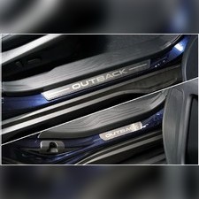 Накладки на пластиковые пороги (лист шлифованный надпись Outback) 4шт Subaru Outback 2021-нв