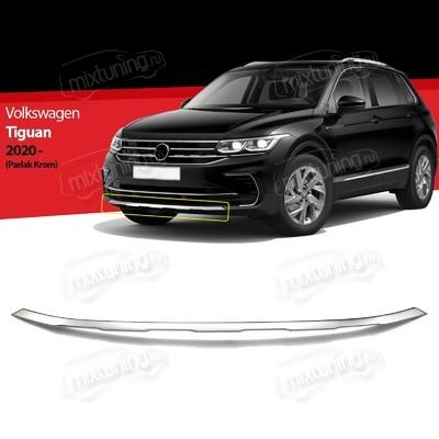 Накладка на передний бампер Volkswagen Tiguan 2020 - 2022 (нержавеющая сталь)