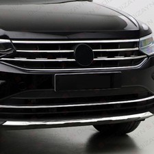 Накладка на передний бампер Volkswagen Tiguan 2020-2023 (нержавеющая сталь, матированная)