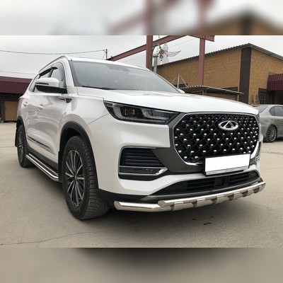 Защита переднего бампера двойная с перемычками (D 60/42) Chery Tiggo 8 Pro Max 2022-нв