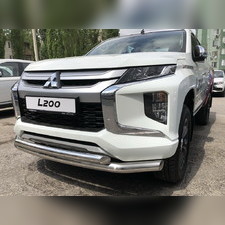 Защита переднего бампера двойная (диаметр трубы 76/60 мм) Mitsubishi L200 2019-2023