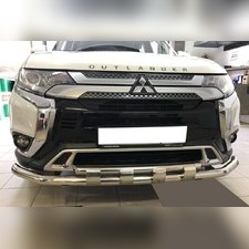 Защита переднего бампера двойная с перемычками Mitsubishi Outlander III 2018-2023