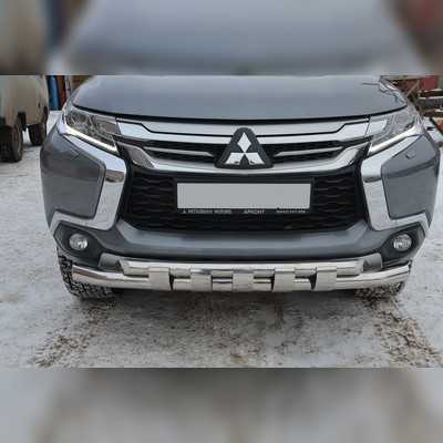 Защита переднего бампера двойная с пластинами Mitsubishi Pajero Sport III 2017-2020