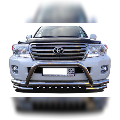 Защита переднего бампера «акула» + скоба Toyota Land Cruiser 200 2007-2012