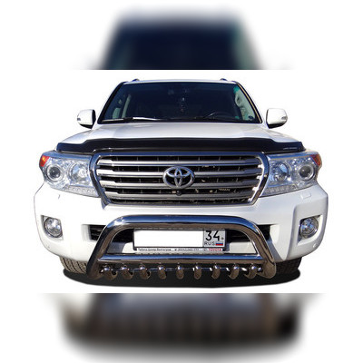Защита переднего бампера скоба низкая + "акула" Toyota Land Cruiser 200 2007-2012