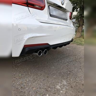 Диффузор заднего бампера BMW 3 F30 2012-2018 (под двойные насадки на глушитель, цвет чёрный глянец)