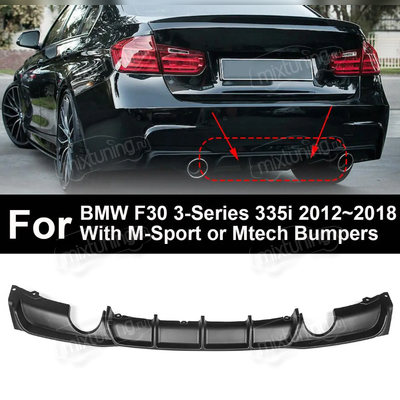 Диффузор заднего бампера BMW 3 "335i" под 2 одинарных глушителя (F30) 2012-2018 (чёрный глянец)