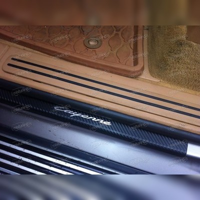 Накладки на внутренние пороги с логотипом модели, серия "Premium Carbon"
