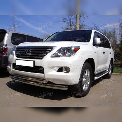 Дуга передняя по низу бампера (радиусная двойная) 76 / 53 мм Lexus LX-570 2012-2015