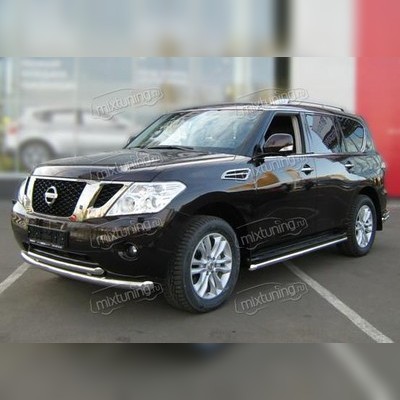 Дуга передняя по низу бампера (радиусная двойная) 60 / 53 мм Nissan Pathfinder 2010-2014