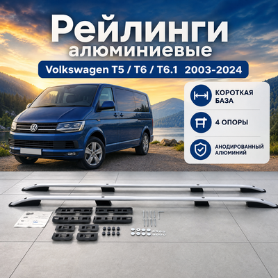 Рейлинги алюминиевые Volkswagen T6 Caravelle 2015-2019 (короткая база) 4 опоры (серые)