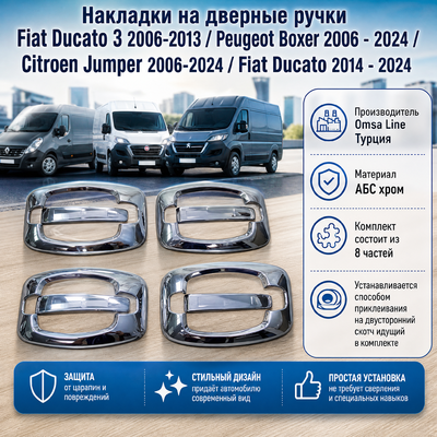 Накладки на дверные ручки Citroen Jumper 2006-2024 (хром)