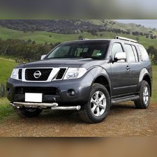 Дуга передняя по низу бампера (с доп. накладками 4 шт) 76 мм Nissan Pathfinder 2010-2014