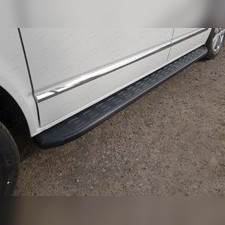 Пороги алюминиевые с пластиковой накладкой (карбон черные) 2120 мм Volkswagen T6 Caravelle 2015-нв
