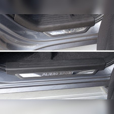 Накладки на пороги (лист зеркальный надпись Pajero Sport) Mitsubishi Pajero Sport 2015-2021