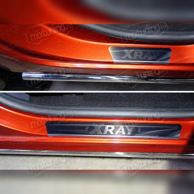 Накладки на пороги (лист зеркальный надпись XRAY) Lada (ВАЗ) Xray 2015-нв
